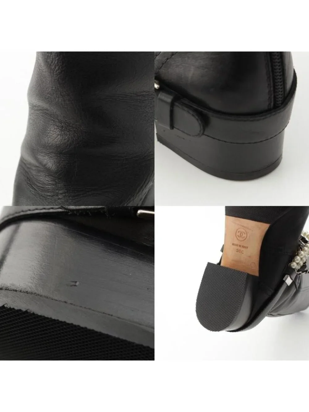 Chanel Pearl Chain Long Boots Black 38c - Picture 10 of 10